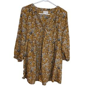 Melloday Romantic Peasant Blouse CottageCore Floral Button Front Size Medium